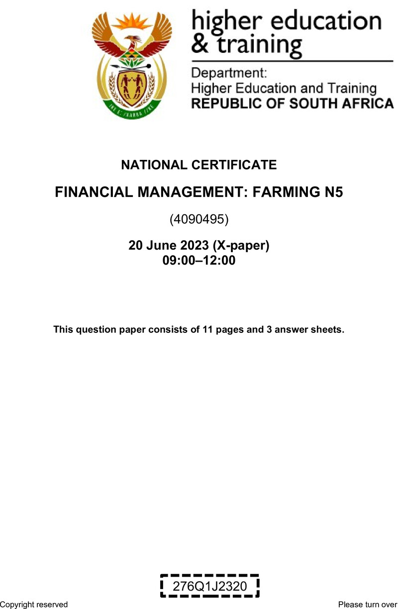 Financial Management Farming N5 QP June 2023 Watson