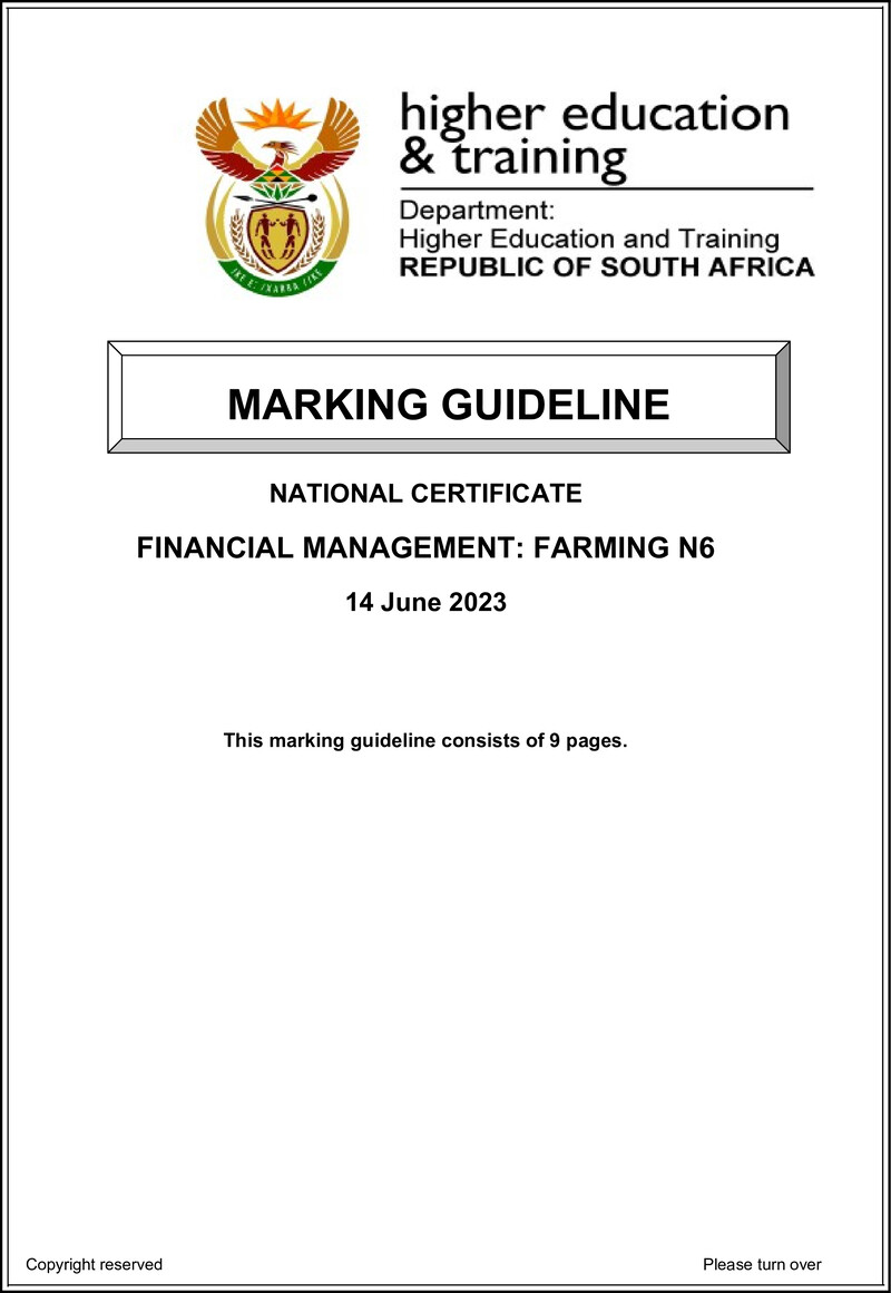 Financial Management Farming N6 June Memo 2023