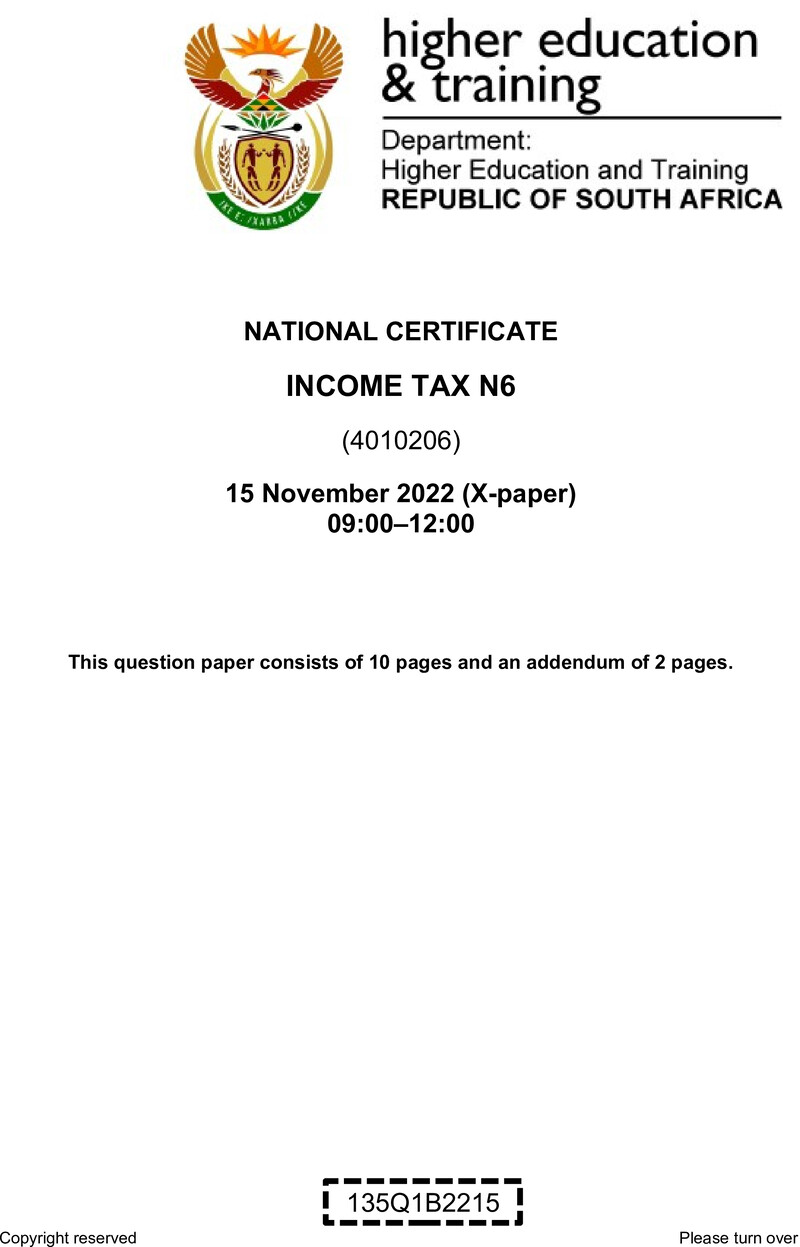 Tax N6 QP Nov 2022 Van Zyl S preview