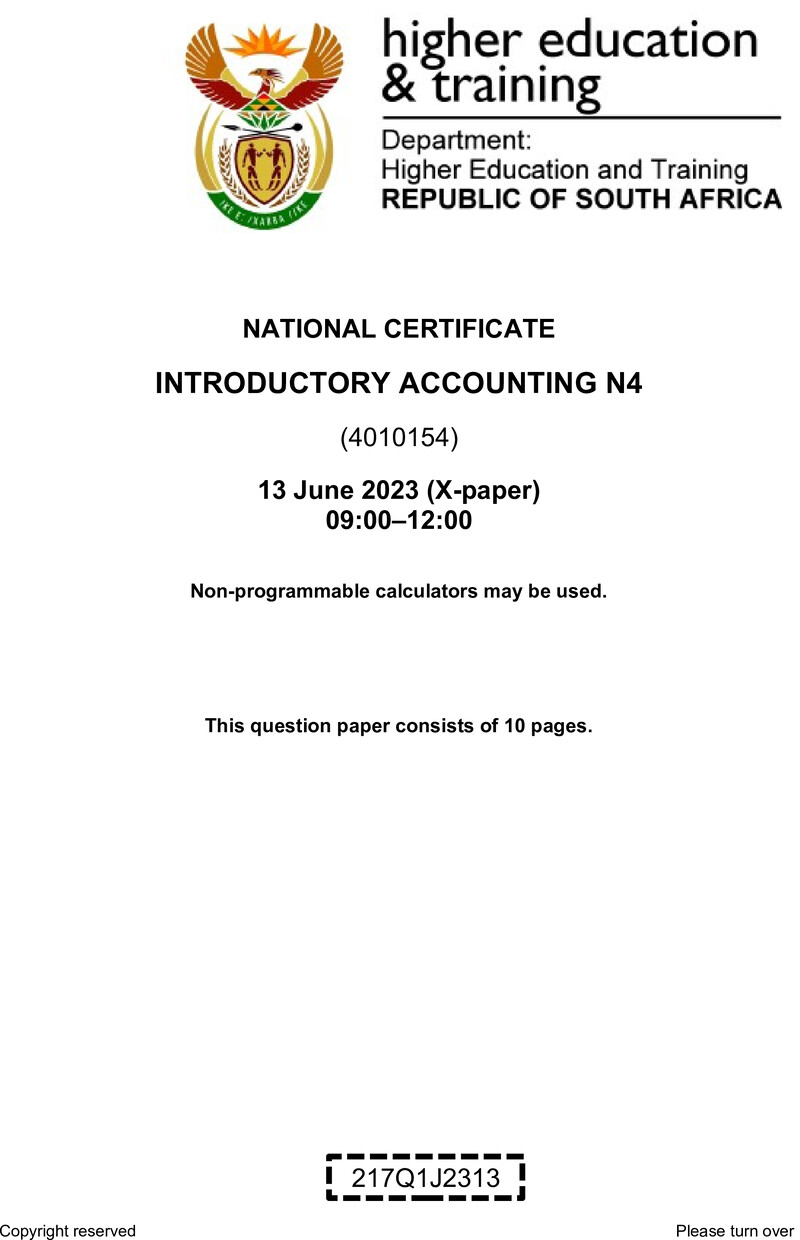 N750 Introductory Accounting N4 QP June 2023 Van Zyl S