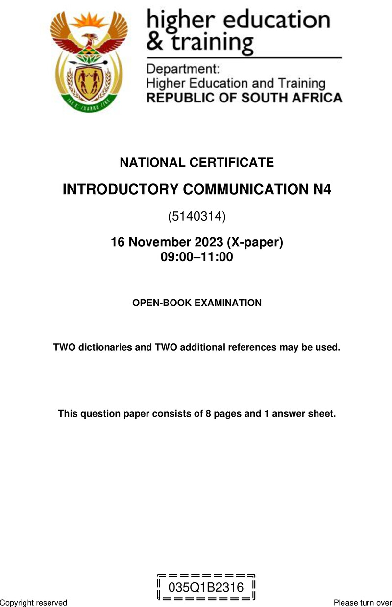 N780 Introductory Communication N4 QP Nov 2023 Van Zyl E preview