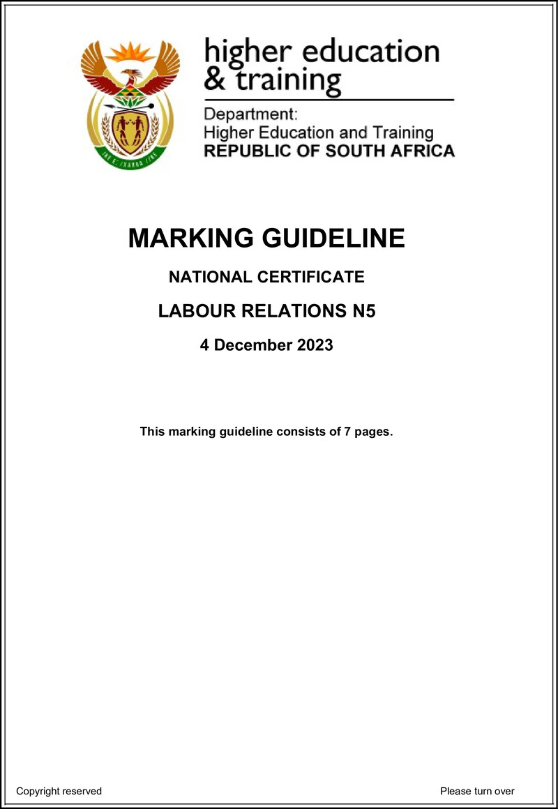 N960 Labour Relations N5 MEMO Nov 2023 preview