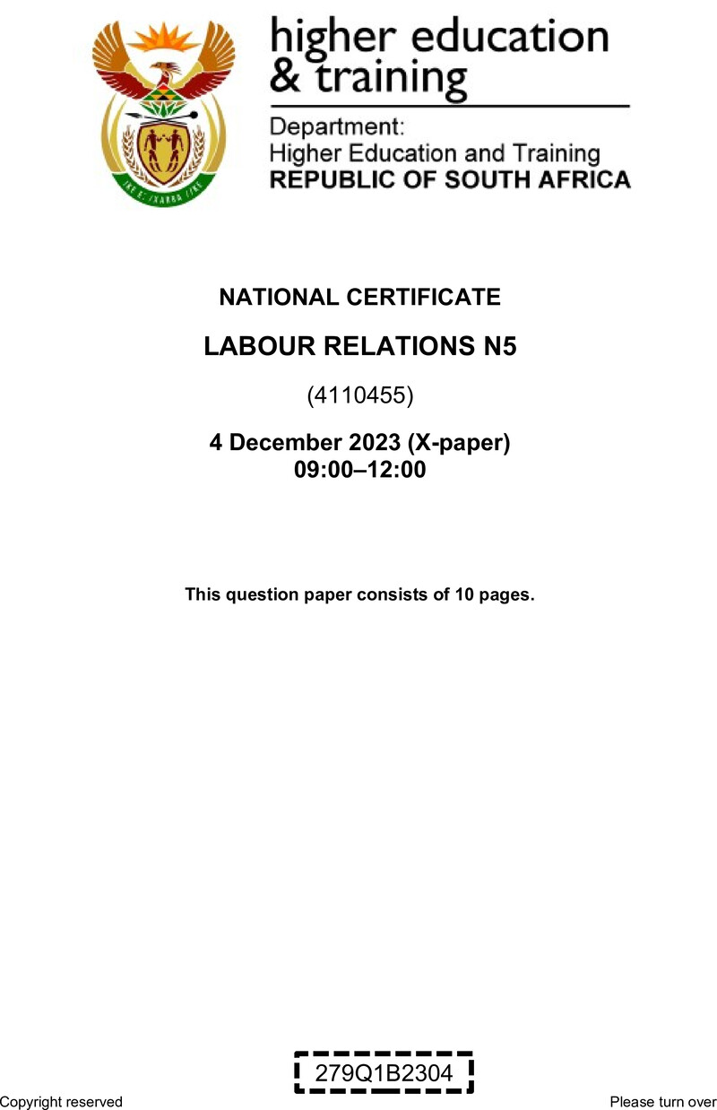 N960 Labour Relations N5 QP Nov 2023 Van Zyl S preview