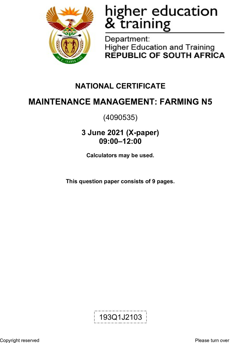 Management Farming N5 June QP 2021 preview