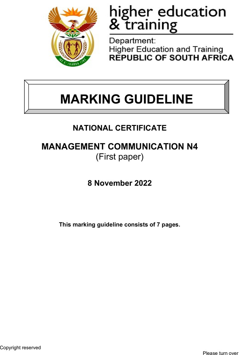 Management Communication N4 P1 MEMO Nov 2022 preview