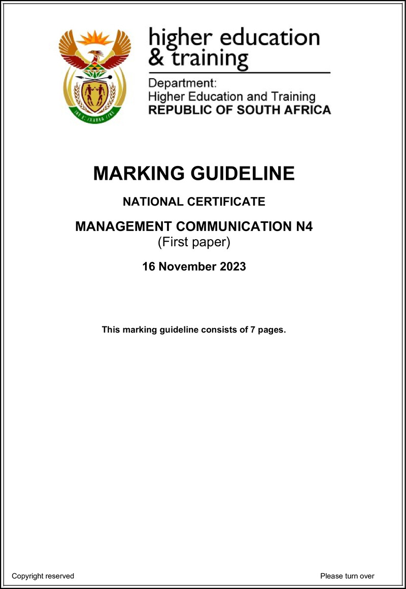 Management Communication N4 P1 MEMO Nov 2023 preview