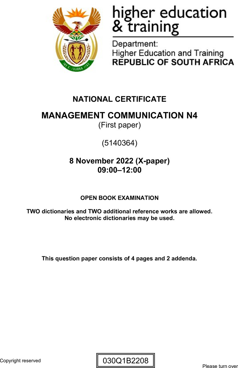 Management Communication N4 P1 QP Nov 2022 preview