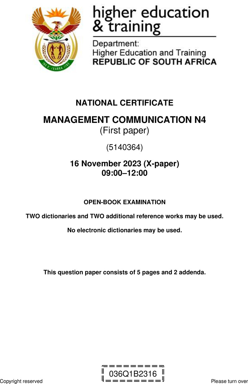 Management Communication N4 P1 QP Nov 2023 preview