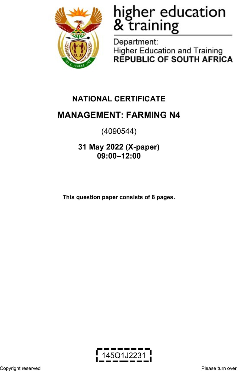Management Farming N4 QP June 2022 Van Zyl S