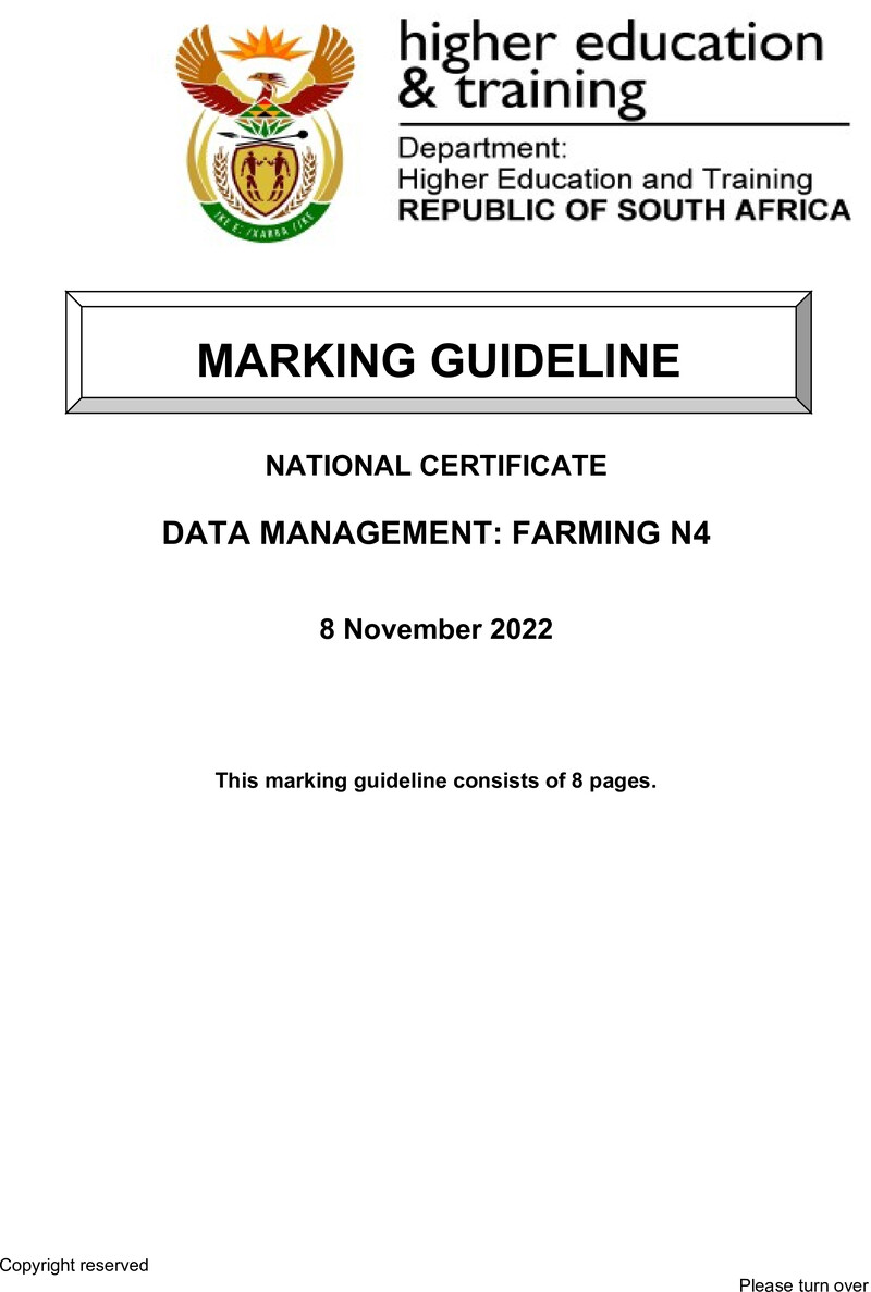 N290 Data Management Farming N4 MEMO Nov 2022 preview