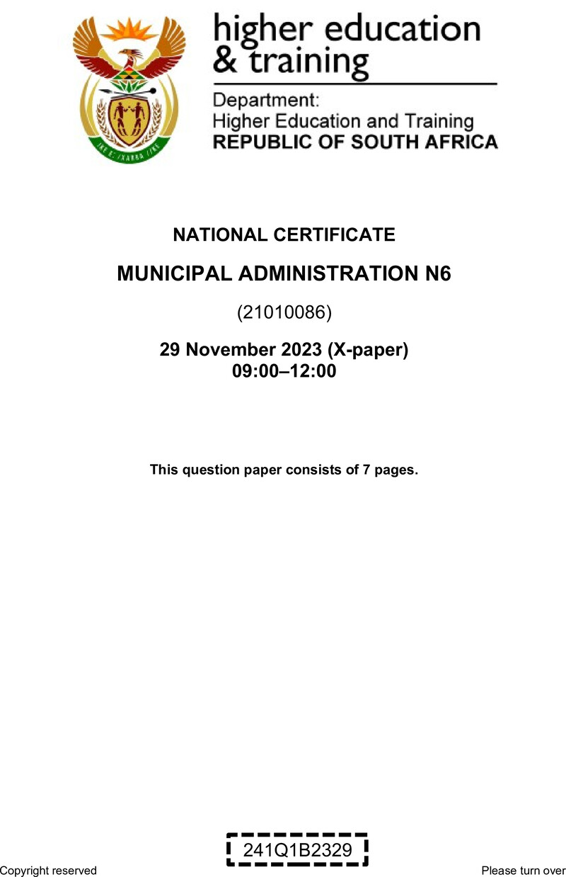 N1200 Municipal Administration N6 QP Nov 2023 Van Zyl S