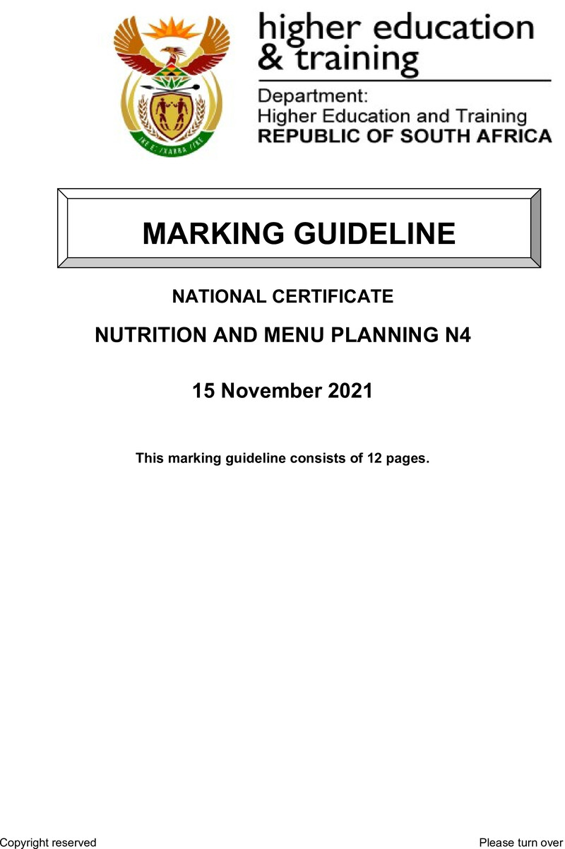Nutrition And Menu Planning N4 Nov Memo 2021