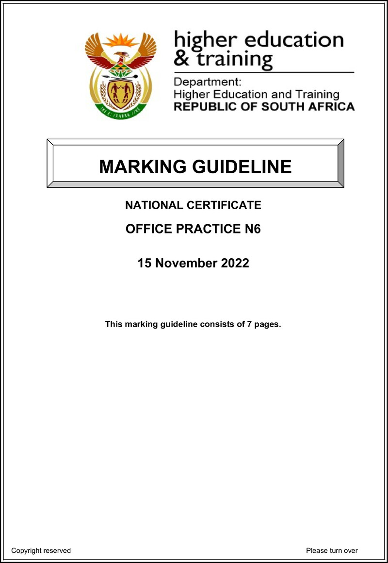 Practice N6 Nov MEMO 2022 Ed preview