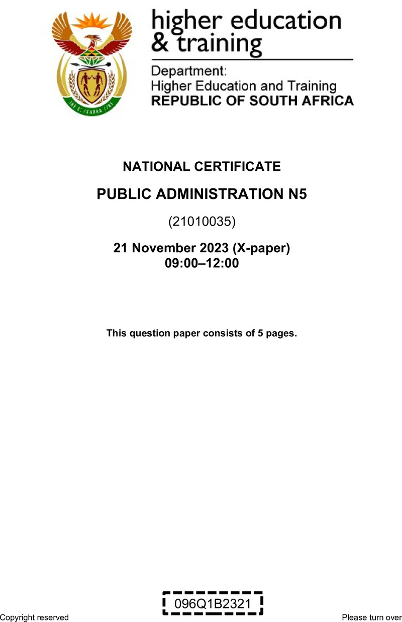 N1370 Public Administration N5 QP Nov 2023 Van Zyl S