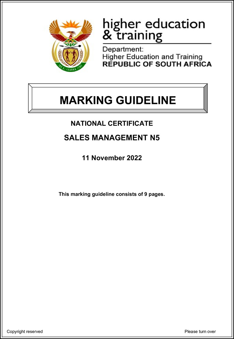 Sales Management N5 Nov Memo 2022