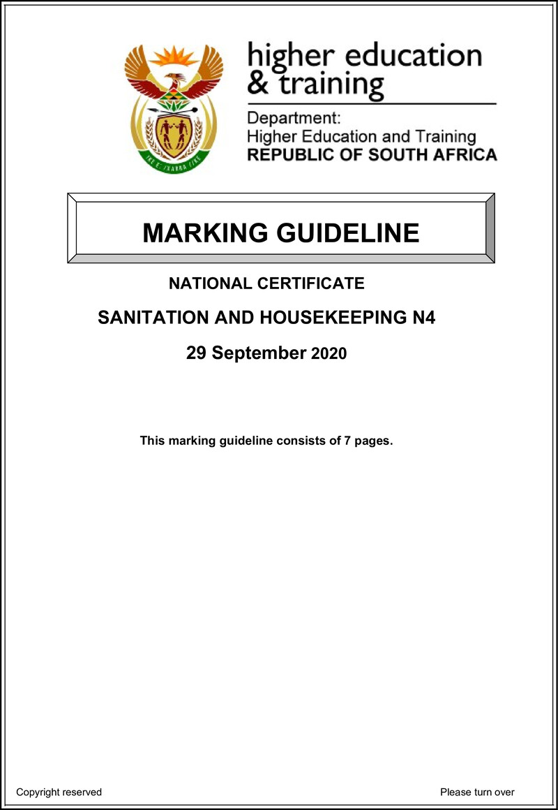 Sanitation And Housekeeping N4 Memo June 2020