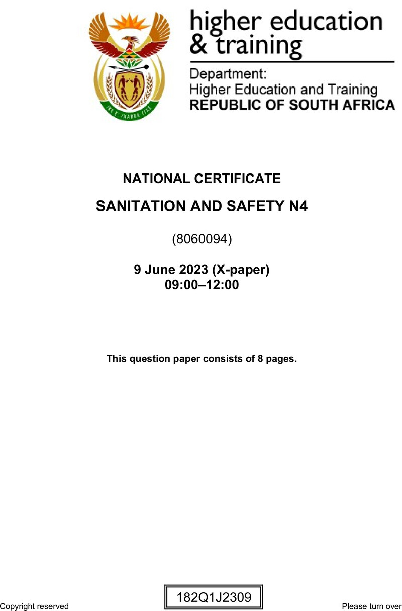 Sanitation And Safety N4 QP June 2023 Moller
