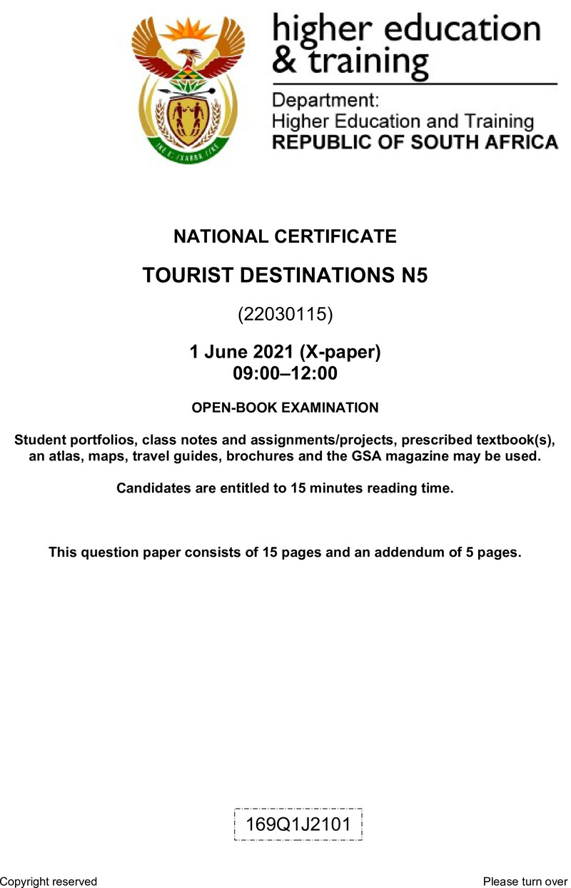 Tourist Destinations N5 QP June 2021