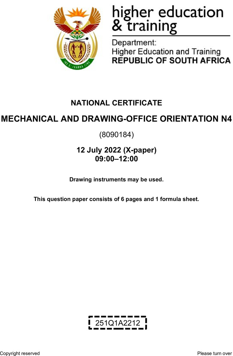 T1050 Mechanical And Drawing Office Orientation N4 QP Aug 2022 preview