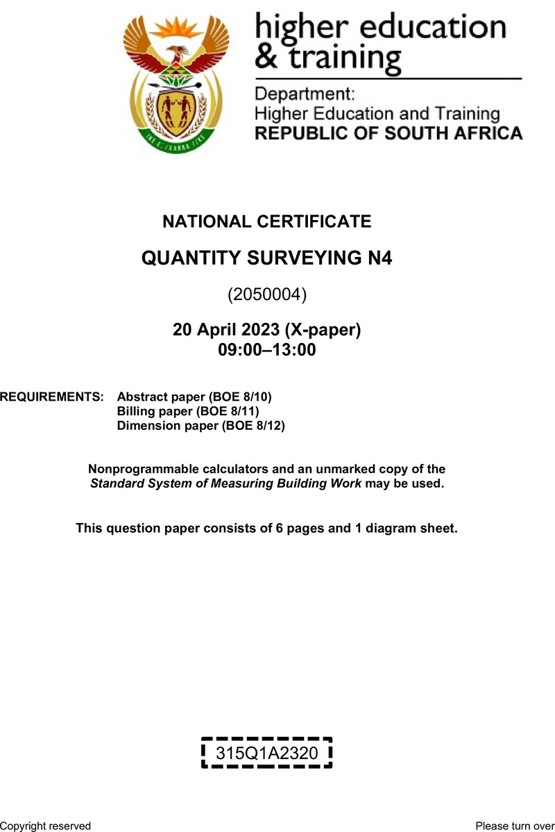 T1440 Quantity Surveying N4 QP April 2023