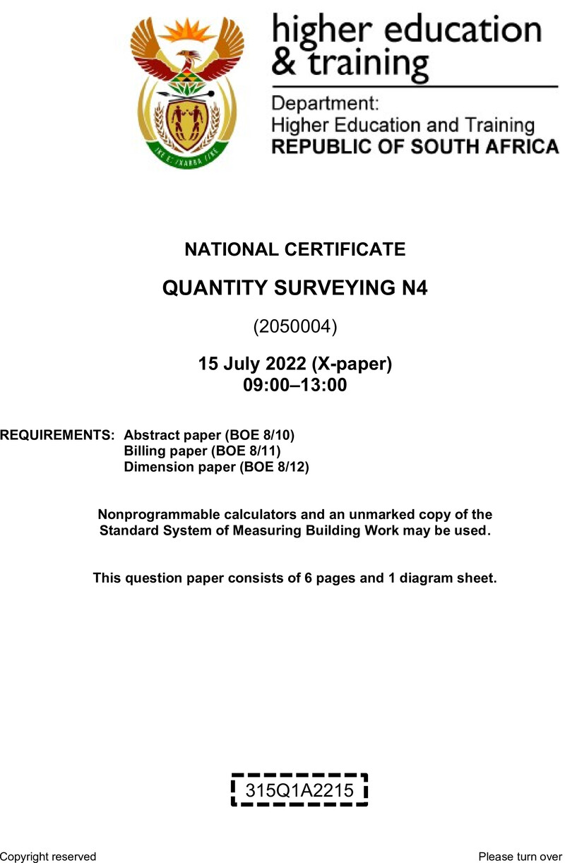 T1440 Quantity Surveying N4 QP Aug 2022