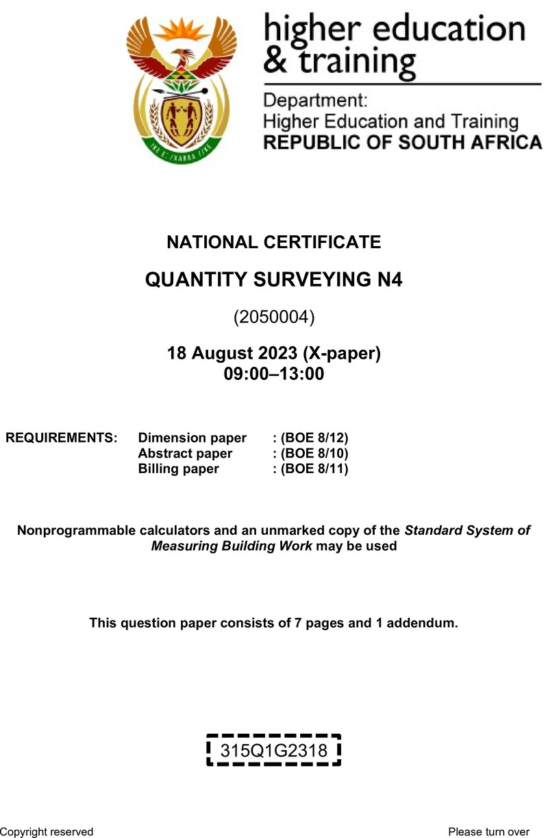 T1440 Quantity Surveying N4 QP Aug 2023