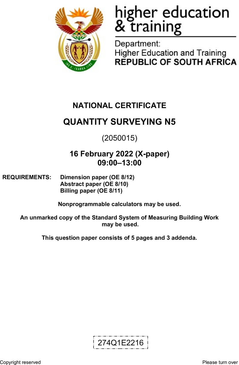 T1450 Quantity Surveying N5 QP April 2022 preview
