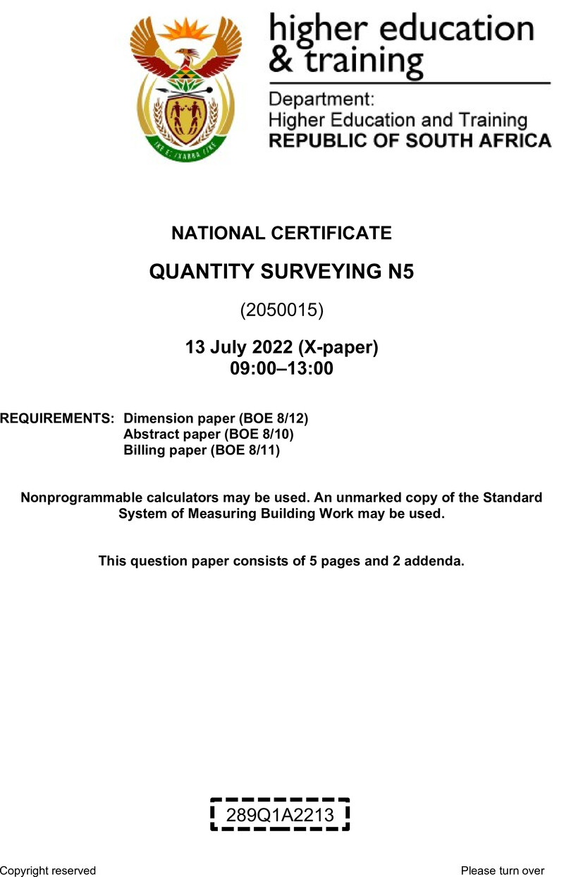 T1450 Quantity Surveying N5 QP Aug 2022 preview