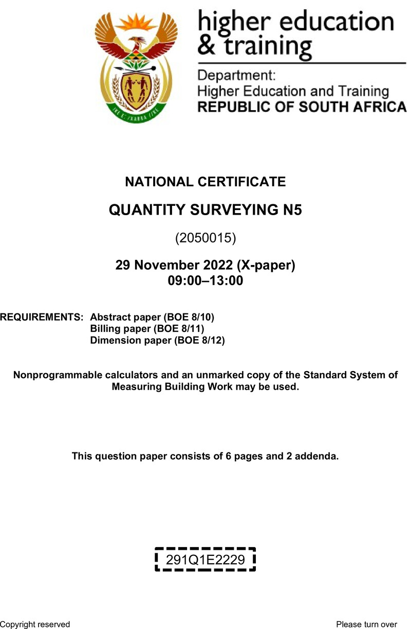 T1450 Quantity Surveying N5 QP Nov 2022 preview