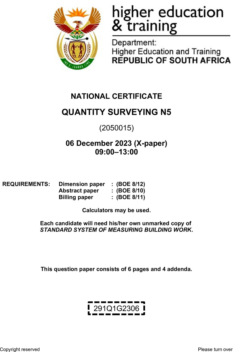 T1450 Quantity Surveying N5 QP Nov 2023 preview