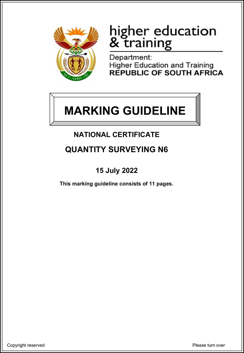 T1460 Quantity Surveying N6 Memo Aug 2022