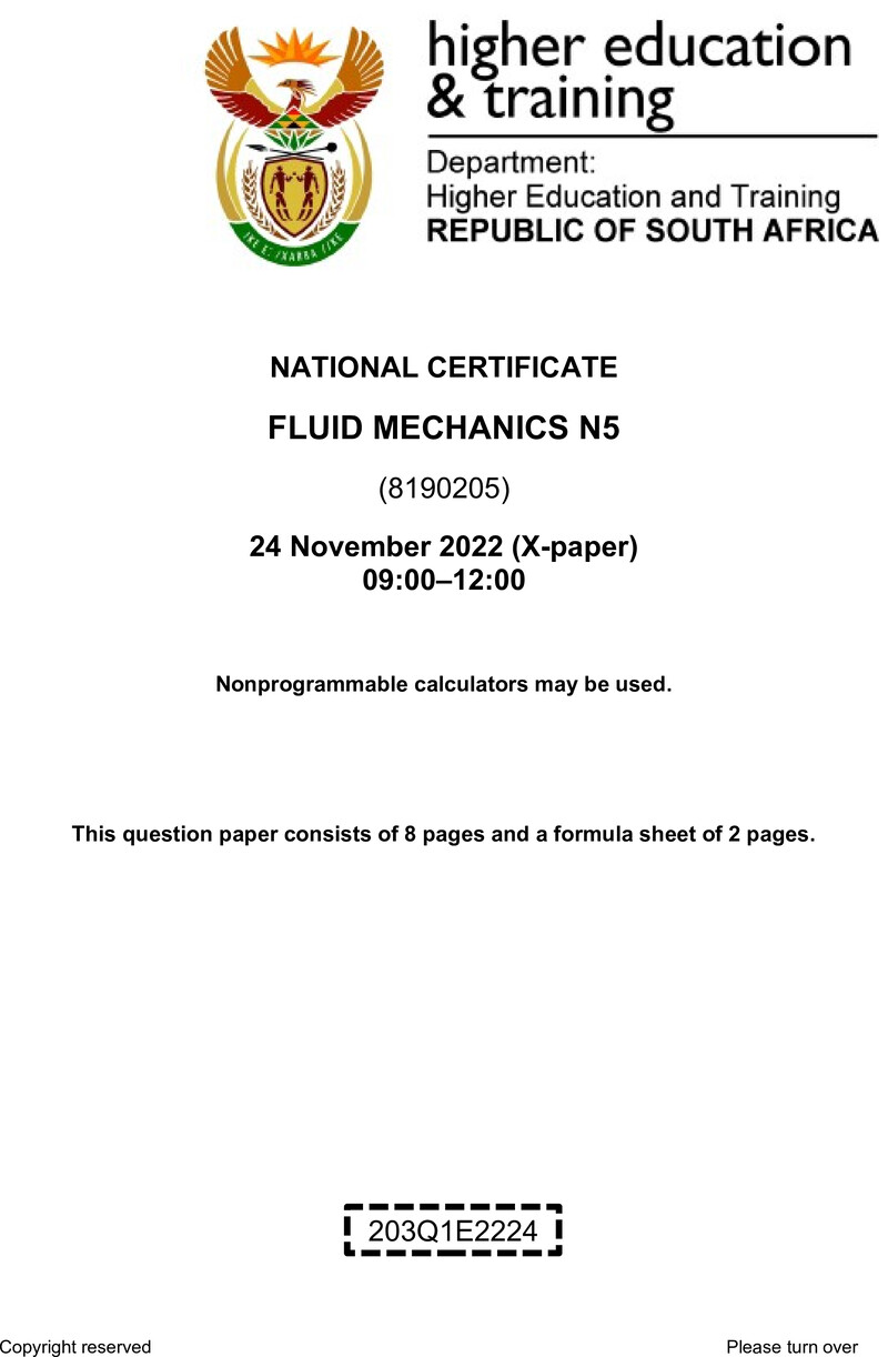 Fluid Mechanics N5 QP Nov 2022 Ed