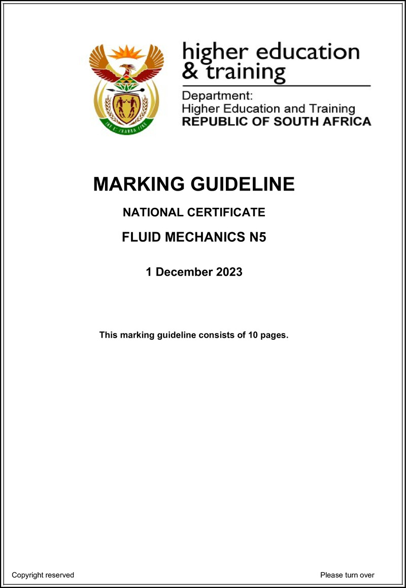 T710 Fluid Mechanics N5 Nov MEMO 2023 preview