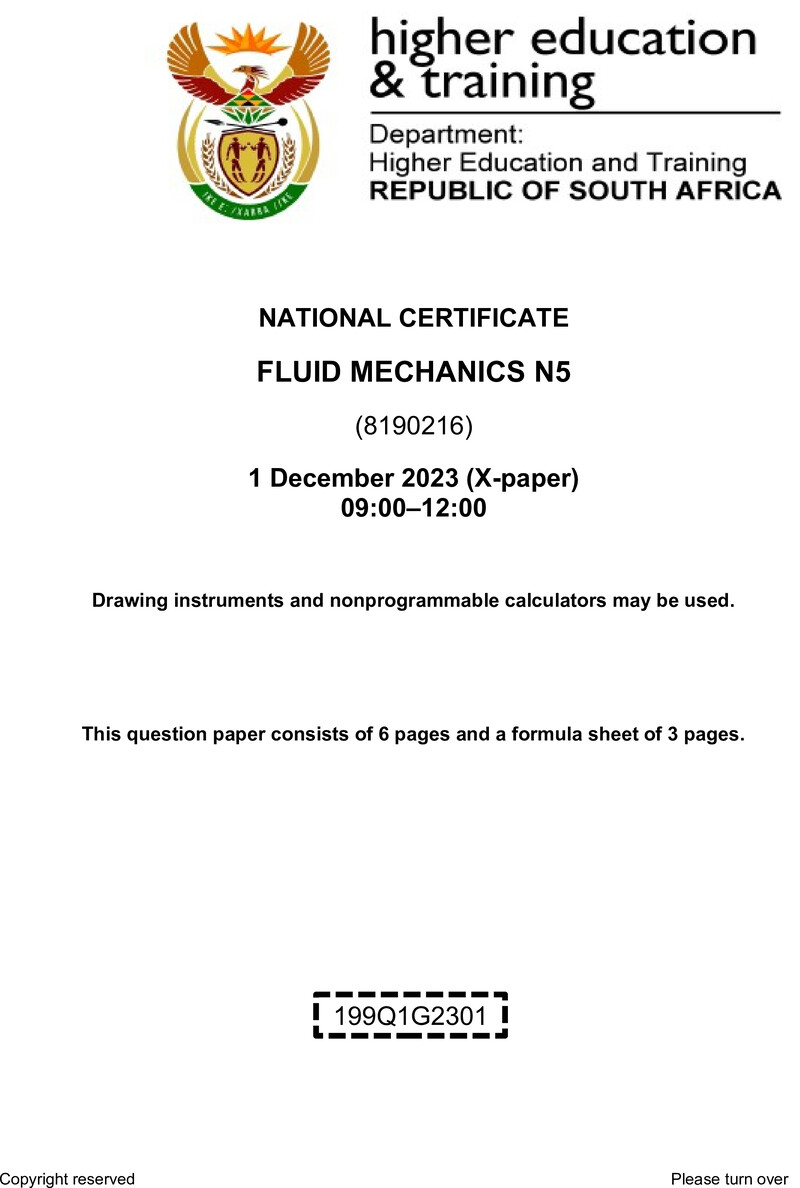 T710 Fluid Mechanics N5 Nov QP 2023 Ed preview