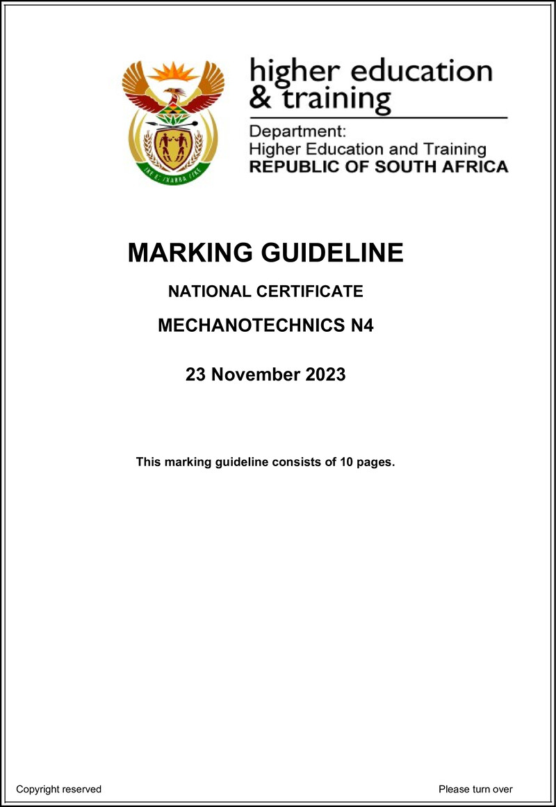 T1100 Mechanotechnics N4 MEMO Nov 2023 Ed preview