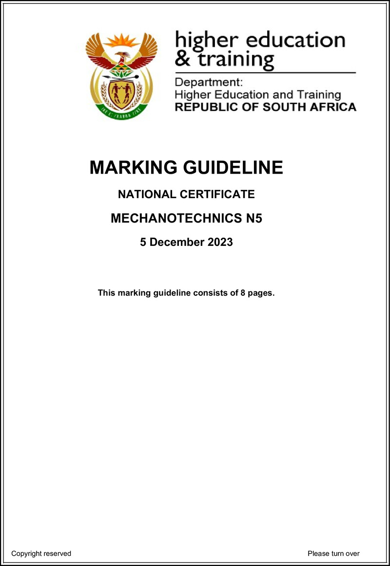 T1110 Mechanotechnics N5 Nov MEMO 2023 preview