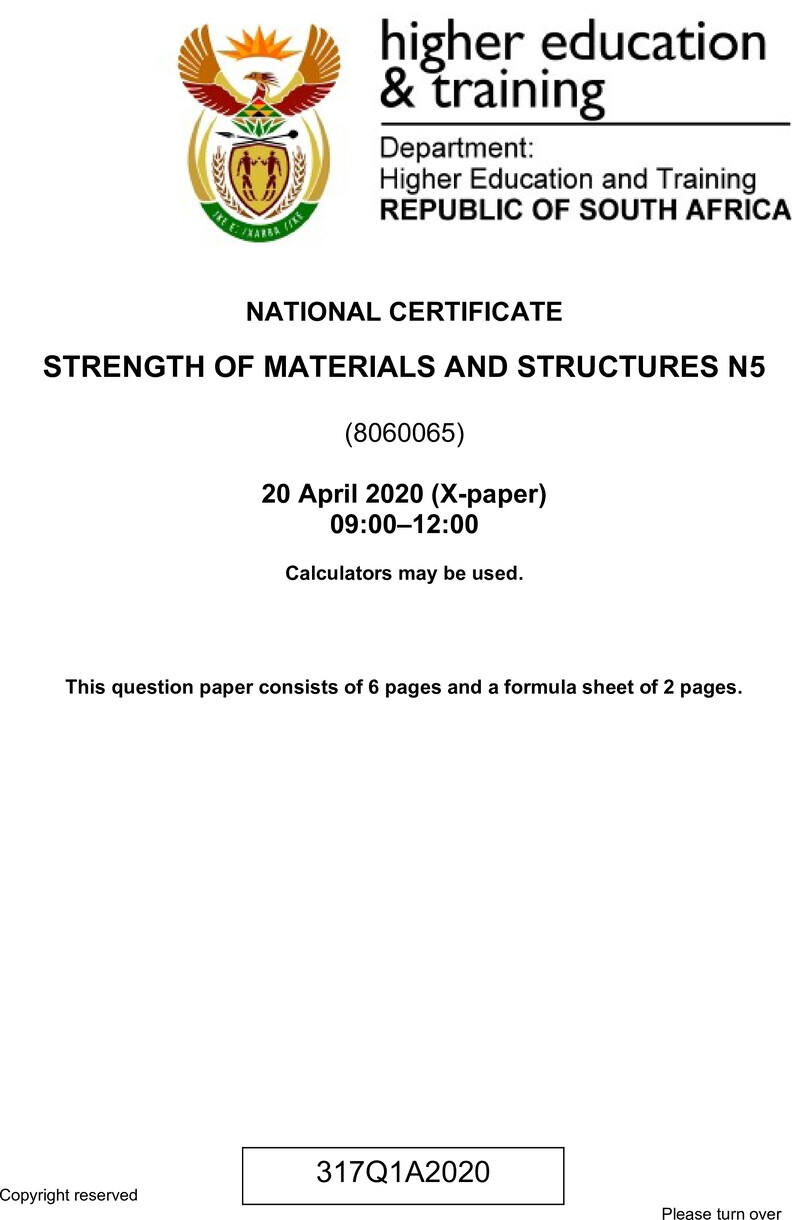 Strength Of Materials And Structures N5 QP April 2020