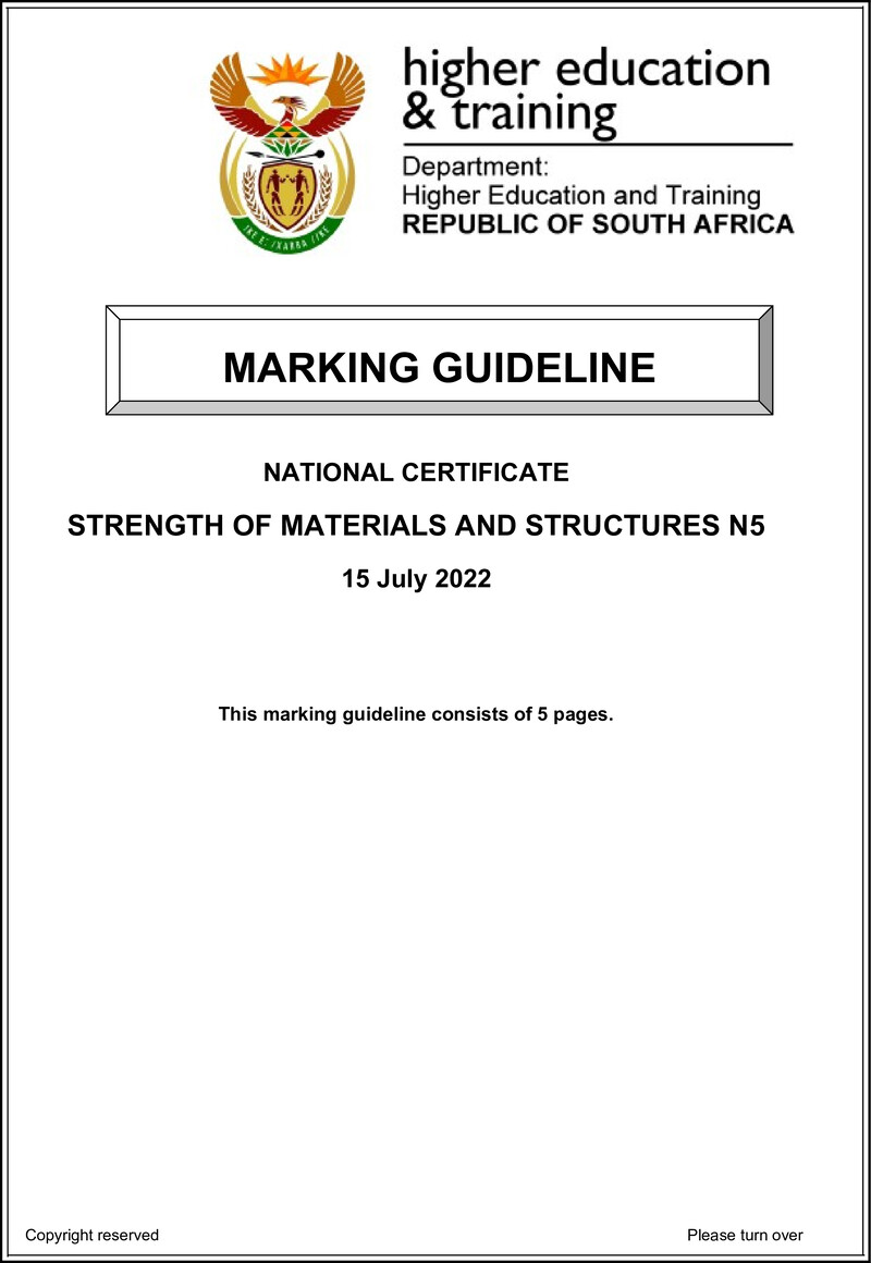 T1650 Strength Of Materials And Structures N5 Memo Aug 2022