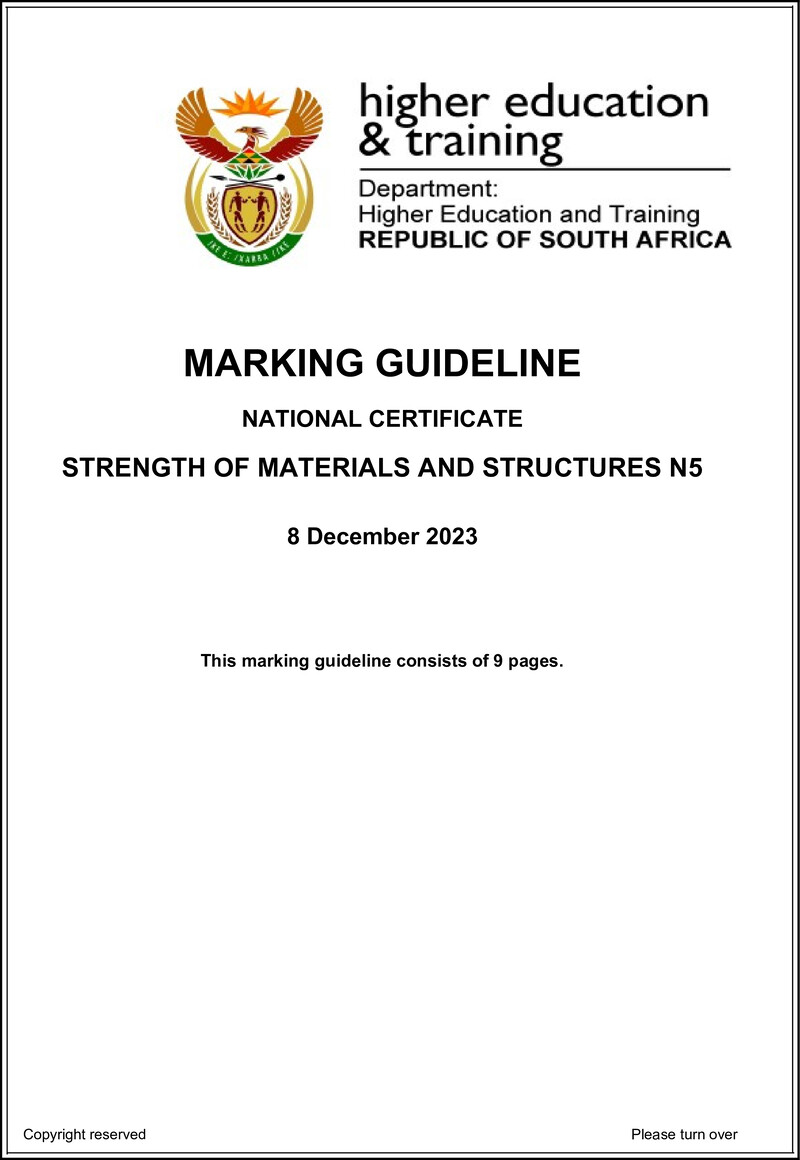 T1650 Strength Of Materials And Structures N5 Memo Nov 2023