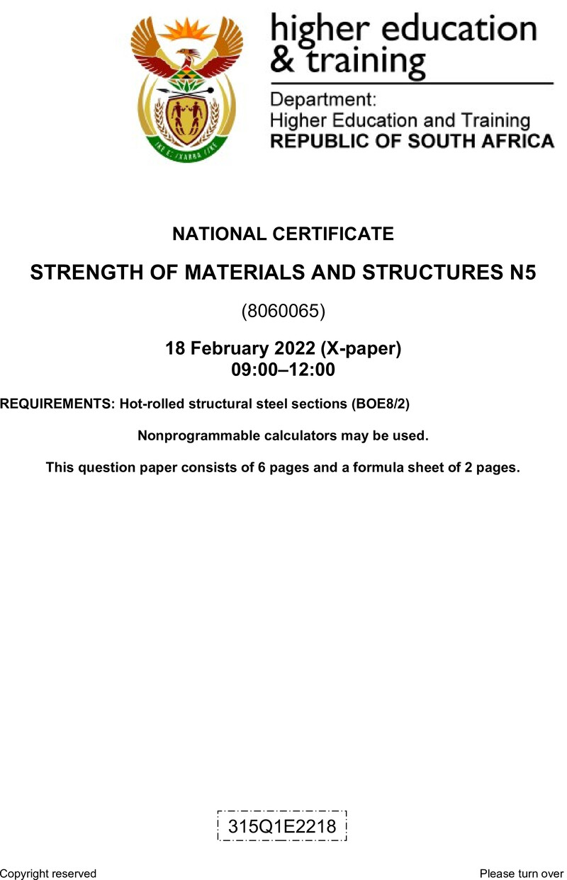 T1650 Strength Of Materials And Structures N5 QP April 2022