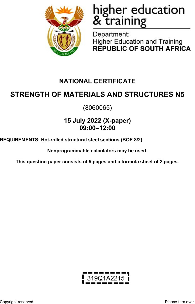 T1650 Strength Of Materials And Structures N5 QP Aug 2022