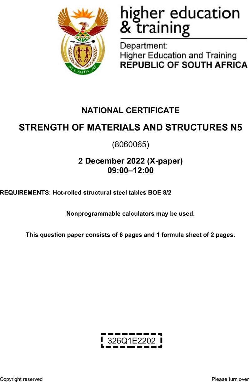 T1650 Strength Of Materials And Structures N5 QP Nov 2022 preview