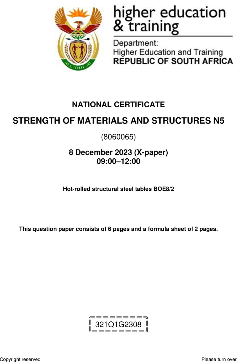T1650 Strength Of Materials And Structures N5 QP Nov 2023