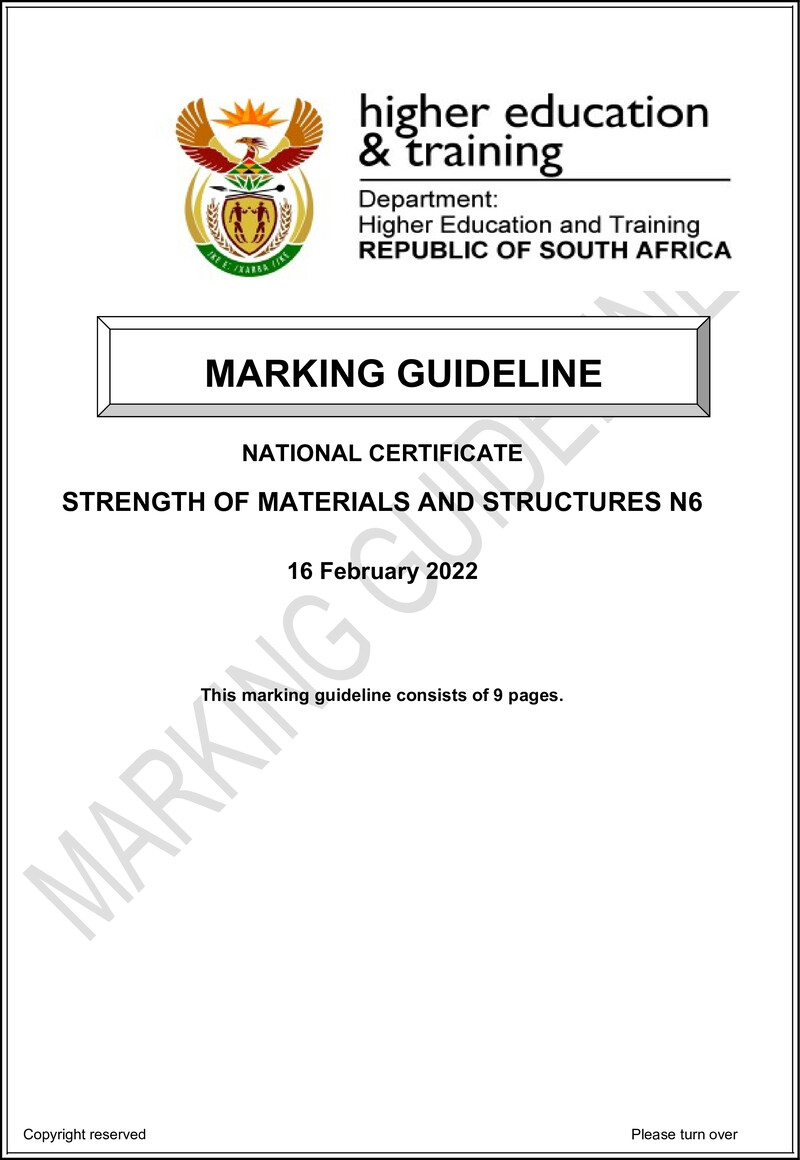 T1660 Strength Of Materials And Structures N6 Memo April 2022
