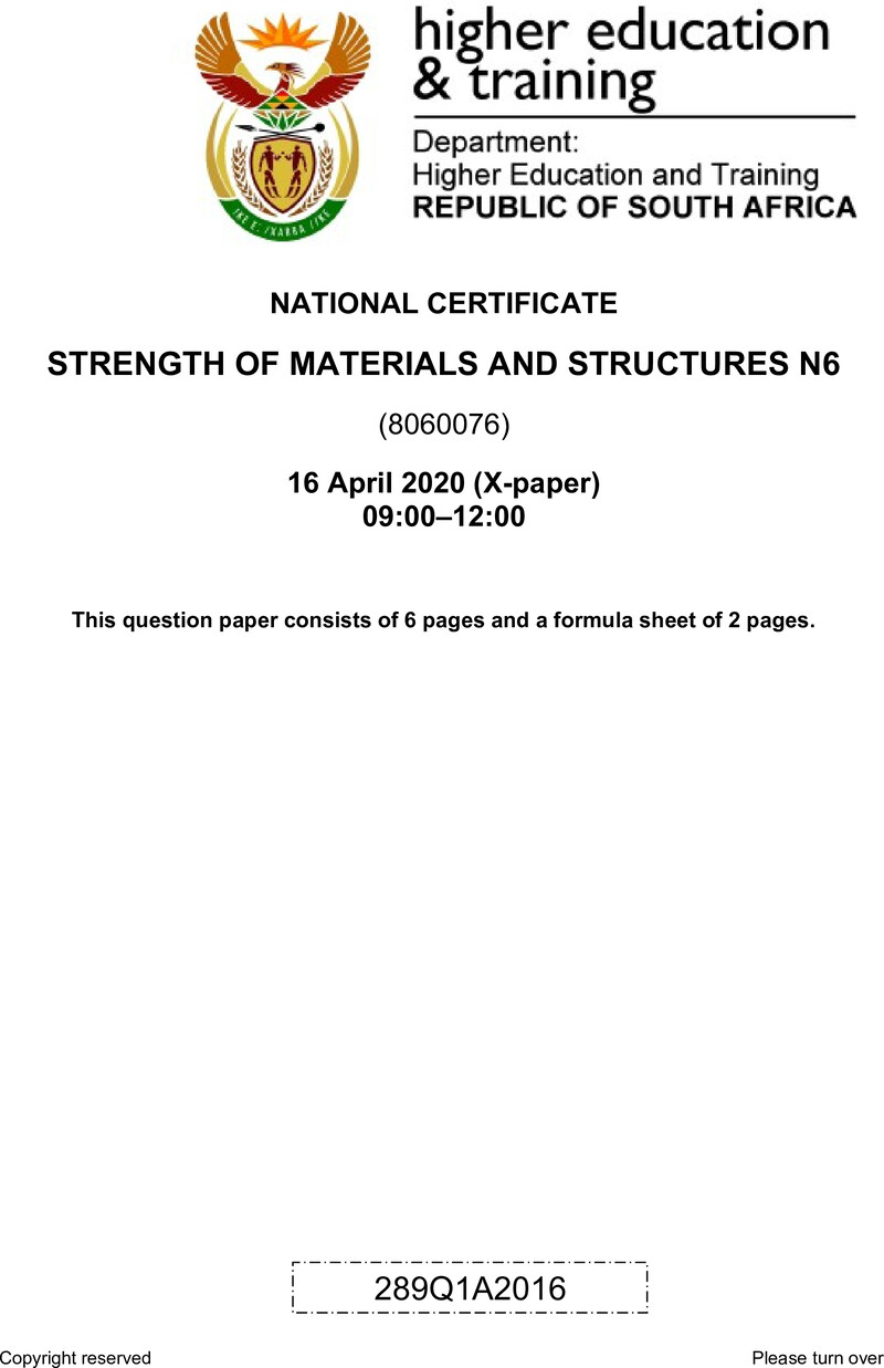 T1660 Strength Of Materials And Structures N6 QP Apr 2020