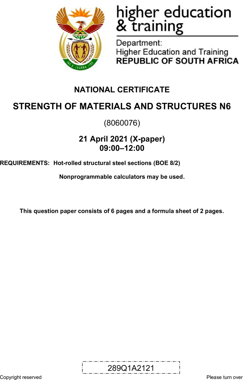 T1660 Strength Of Materials And Structures N6 QP Apr 2021