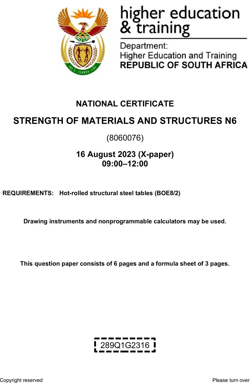 T1660 Strength Of Materials And Structures N6 QP Aug 2023 Edited