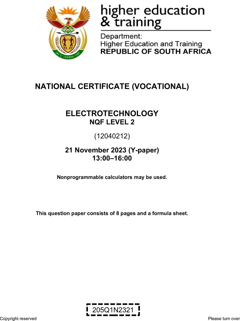 Nc1000 Electrotechnology L2 QP Nov 2023 Pretorius