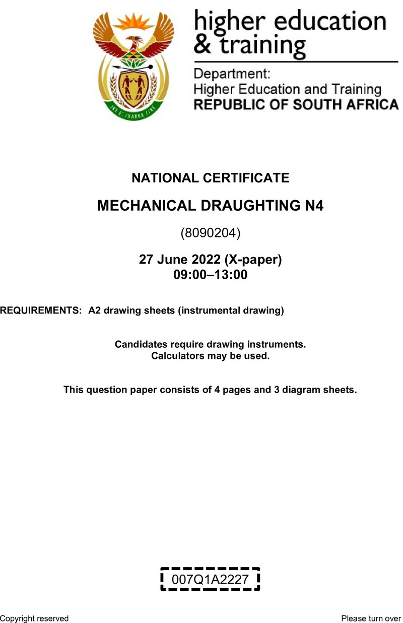 Mechanical Draughting N4 QP Aug 2022