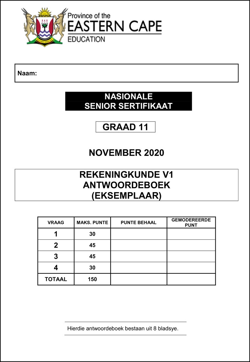 Accounting P1 Gr11 Answer Book November 2020 Afrikaans Docx